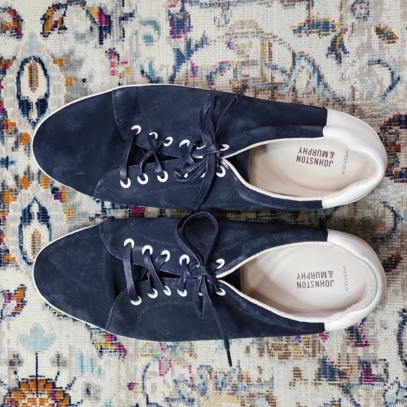 Johnston & Murphy Other - Johnston & Murphy Sheepskin Lace Up Navy Blue Oxford Sneakers Trainers, sz 13